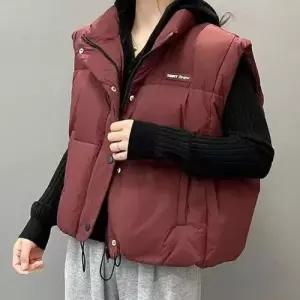 쇼트 여자조끼 루즈핏 나시 기모 조끼 패션 좋은 솔리드코디하기 다운 원템1