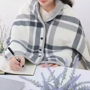 [골드스마일]융털 똑딱이담요 극세사 어깨 망토 무릎 담요 사무실 차량용 캠핑