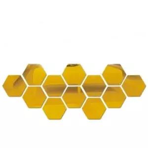 붙이는 거울 인테리어 육각 아크릴 벽거울 12P 골드 (KYR-WE66DA7)_