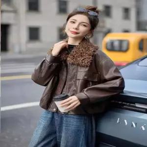 여성용 캐주얼 기모 숏 숄 자켓 코트 뽀글이 가죽 칼라 OP1