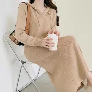 긴팔원피스 여자 후드 달린 니트 롱 원피스 겨울 편한 데일리룩
