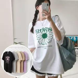 라인플라워 BOX 여성 오버핏 반팔 티셔츠 (6컬러) 박스티 빅사이즈