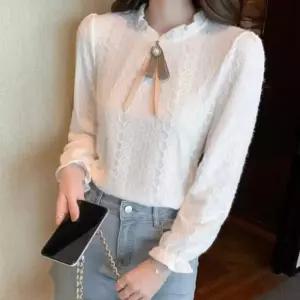 [신상오픈런]프릴 레이스블라우스 긴팔 흰남방 진주참 리본 (30273689)