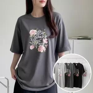 라인플라워 BOX 여성 오버핏 반팔 티셔츠 (5컬러) 박스티 빅사이즈