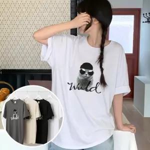 레옹캣 BOX 여성 오버핏 반팔 티셔츠 (6컬러) 박스티 빅사이즈