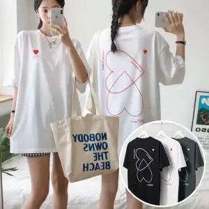 더블하트 BOX 여성 오버핏 반팔 티셔츠 (3컬러) 박스티 빅사이즈