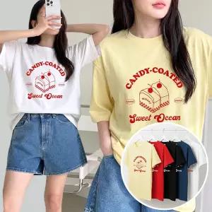 캔디 BOX 여성 오버핏 반팔 티셔츠 (5컬러) 박스티 빅사이즈