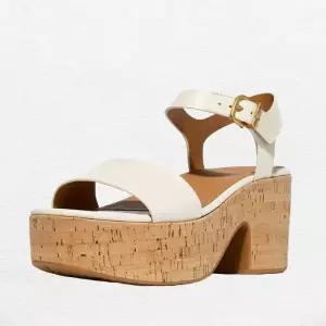 [핏플랍]플랫폼 레더 코르크 베이지 여성 앵클 스트랩 샌들
