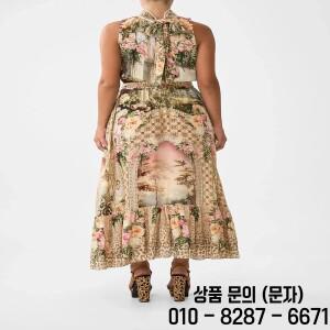 여성용 가든 윈도우 레오파드 프린트 하이넥 레이스업 100% 실크 민소매 베스트 롱