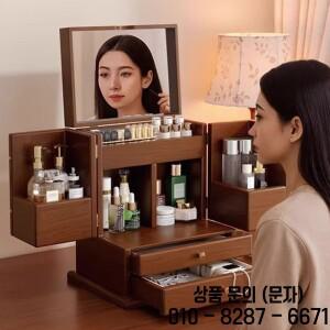 나무 보석 상자 데스크탑 대형 주최자 목걸이 립스틱 메이크업 거울과 디스플레이 랙