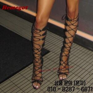 블랙 홀로우 아웃 글래디에이터 샌들 스틸레토 힐 여름 여성용 오픈 토 백 지퍼 레이스업 슈즈