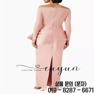 CUYUN 맞춤 여성 우아한 오프숄더 맥시 디너 드레스 긴 소매 리본 정장 이브닝 가운 웨딩용 연핑크