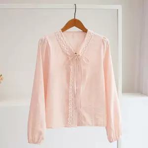 [잇수다] 쉬프티 리본 레이스 브이넥 퍼프 블라우스