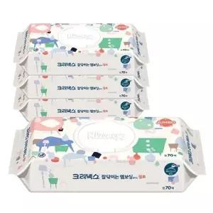 [크리넥스] 크리넥스 잘닦이는 엠보싱 물티슈 점보 캡형 70매 4입