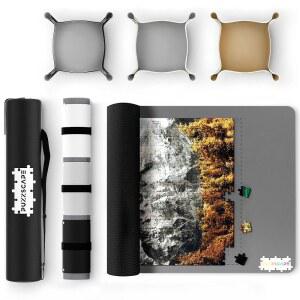 직소 퍼즐 매트 롤업 u2013 47인치 x 26인치 | 분류 트레이 3개, 고정 스트랩 폼 튜브, 여행 친화적인 보관 가방 미끄럼 방지 고무 - 최대 1500개