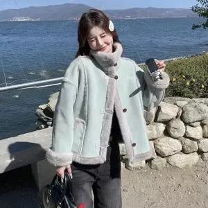 여성용 페이크 일체형 코트 퍼 자켓 OP1