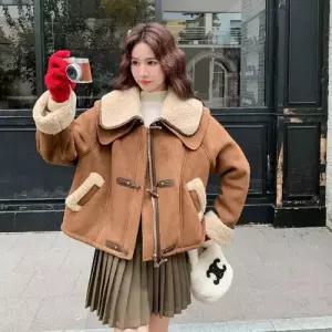 여성용 페이크 일체형 코트 퍼 자켓 OP1