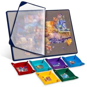 6가지 색상 분류 트레이가 있는 텍톡 직소 퍼즐 보드 보관 보호용 방진 커버가 휴대용 매트, 미끄럼 방지 표면, 최대 1000개 - 회색