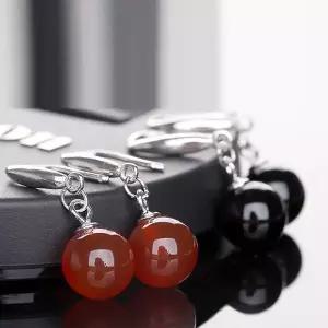 블랙 오닉스 원석 s925 귀걸이 레드 마노 보석 은침 패션