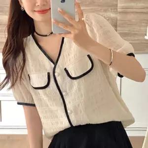 여름 시원한 브이넥 라인배색 예쁜 여성 반팔 가디건 가을 롱