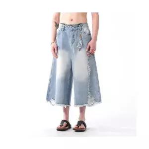 남자 빈티지 캐주얼 헤짐 와이드 청바지 반바지 쿨링 청반바지 7부 OP1