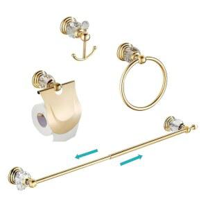 WINCASE 황금 욕실 액세서리, 조절 가능한 크리스탈 타월 바 세트, 골드 하드웨어 세트 핸드 링 랙 종이 홀더 후크 벽 장착