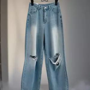 [신상오픈런]여성 빈티지 무릎 컷팅 워싱 와이드 찢어진 청바지 여름 롱 팬츠 (38170027)