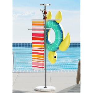 내추럴 마블 야외 타월 랙, 웨이트 베이스, 18/8 스테인리스 온수 욕조용 KES 5피트 풀 수납 트레이 포함 조절 가능한 3암, 브러시 마감 OTR200-2