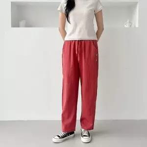 여자 여름 시원한 소재 인견 두 버튼 포인트 밴딩 일자 긴바지 편한 여자카고 여자밴딩