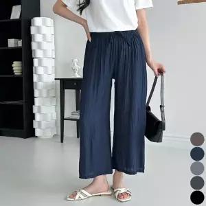 여름 통바지 9부 와이드 시원한 주름 밴딩 팬츠 여자