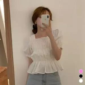 스퀘어넥 크롭 셔링 블라우스 퍼프 여자 여름 봄 여자블라우스 스퀘어넥블라우스 여름블라우스 퍼프블라우