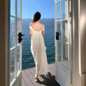 여성용 원피스 치마 롱 톱 숄더 쉬폰원피스 시폰 쉬폰 일자 언밸런스 바캉스룩 admr1