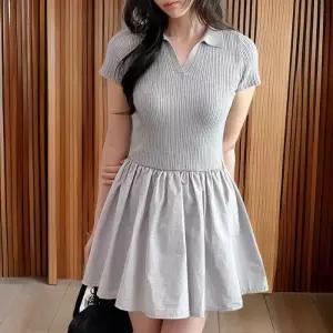 [신상오픈런]여성 슬림핏 골지 카라니트 레이어드 미니 원피스 (33138762)