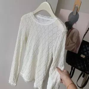 엘럽 롱루즈핏티 레이스 라운드넥 슬림핏 긴팔 티셔츠 퀼팅 탑 여성 망사 박템1