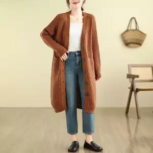 엘럽 여자 롱 가디건 가을 빅사이즈 니트 빈티지 루즈핏 트렌치 아우터 원템3