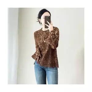 여친 풀오버 라운드 레이스 블라우스 펀칭 MF1