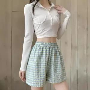 [신상오픈런]여성 체크 패턴 오버핏 반바지 홈웨어 잠옷 3부 밴딩 팬츠 (38170014)