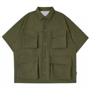 남자 카고 반팔 박시티 아우터 작업복 포켓 빈티지 스트릿 오버핏 셔츠