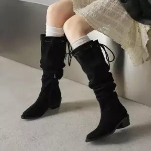 엘럽여성 뾰족코 웨지힐 끈 부츠 조절식 하이탑 통굽으로 슬림핏 원템5