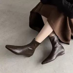 엘럽여성용 코듀로이 뒤지퍼 패션 스판 빅사이즈 웨지힐 부츠 슬림 원템5