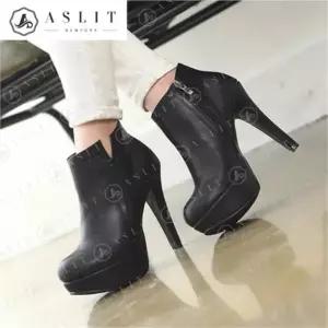 [애슬릿] 절개 스티치 가보시 킬 힐 여성 부티 슈즈