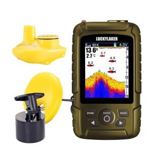 럭키레이커 워터 핸드헬드 피쉬 파인더 보트 소나 무선 방수 휴대용 디스플레이 깊이 트랜스듀서 바다 얼음 낚시