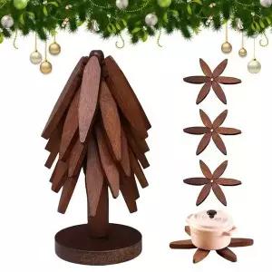 [하프클럽/셀러허브]4in 감성소품 트리 냄비받침 원목 우드 접이식 냄비받침대 집들이선물