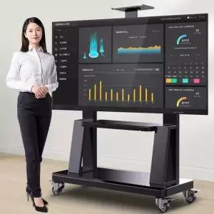 TV스탠드 이동식 거치대 회의실 선반 원목 카트 화이트 받침대