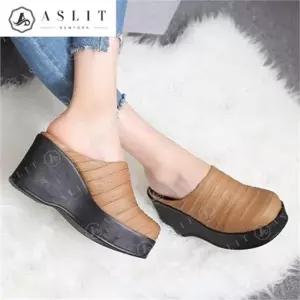 [애슬릿] 발 편한 여성 주름 통굽 웨지 힐 슬리퍼 9cm