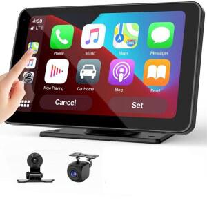 차량용 휴대용 카플레이 화면, 백업 카메라 포함 7인치 HD 터치스크린 / 미러 링크 블루투스 음성 제어 GPS AUX FM 모든 위성 라디오.