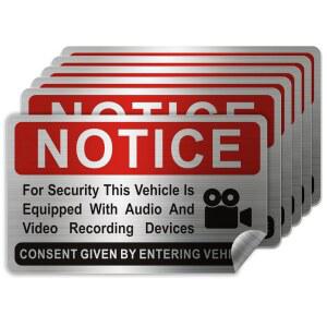 차량용 오디오 및 비디오 녹화 장치가 장착된 6가지 카메라 스티커, 브러시드 실버, 3.3인치 x 2인치 카메라가 장착되어 있음을 알 수 있습니다