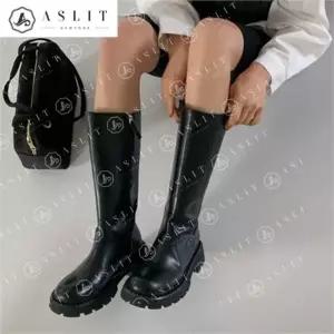 [애슬릿] 미들 통굽 옆지퍼 모던 롱 부츠 통넓은 워커