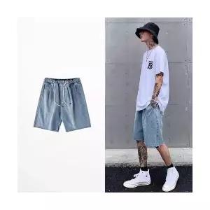 남성 데님반바지 빈티지 데님 반바지 스트레이트핏 허리밴딩 부 스포M1