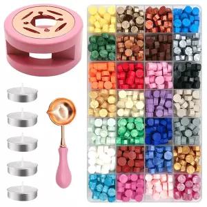 야우하르 847Pcs 28가지 색상 씰링 왁스 비드 워머 및 캔들 선물 장식용 레터 씰 키트 결혼식 파티 초대장